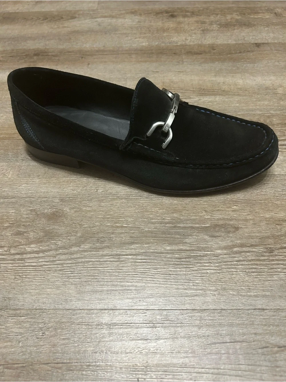 Donald J. Pliner Men’s Size 11 Black Suede Blue Stitching Horse Bit Loafer Shoe